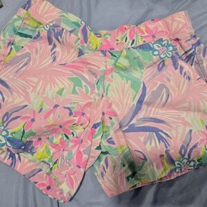 Lilly Pulitzer Pink and Green Bermuda Shorts Vibrant Tropical Print